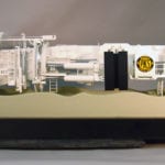 Full view of the side of the 7-meter diameter Robbins Tunnel Boring Machine engineering scale model