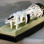 Full view of the rear of the 7-meter diameter Robbins Tunnel Boring Machine engineering scale model