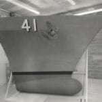 A model of the bow of a U.S. Navy ship used as a test model for demostrating new anchoring systems