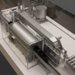 View of the engineering scale model of a Avure HPP high-pressure food processing machine
