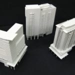 Closeup view of 3 model buildings in Atlanta.