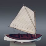 Full view of the Columbia River gilnetter boat, a museum scale model at the Washington State History Museum in Tacoma