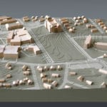 Full view from above of the architectural massing model of the University of Dubuque