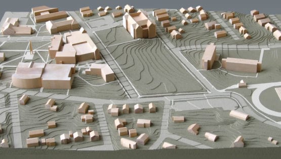 View of the architectural massing model of the University of Dubuque