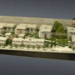 Full view of the architectural scale model of the Harbor Square development in Winslow, Washington