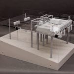 A full view of an engineering scale model of the floating Morse Lake pump platform