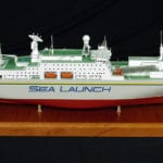 A full starboard side view of the engineering scale model of the Sea Launch Commander