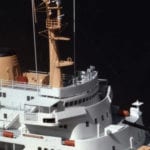 A detail view of the superstructure of the engineering scale model of the RV NOAA Oceanographer