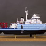 A full starboard side view of the engineering scale model of the RV Sikuliaq