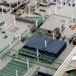 Detail view of an engineering scale model of an industrial distribution center