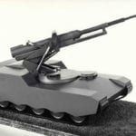 Three quarter view of an engineering scale model of a Paccar self-propelled remote gun
