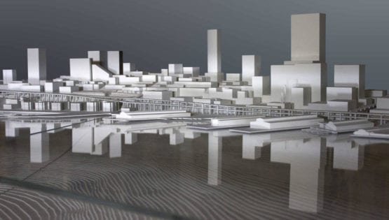 Puget Sound view of the Seattle waterfront architectural massing model created for James Corner Field Operations for Seattle Waterfront Redevelopment