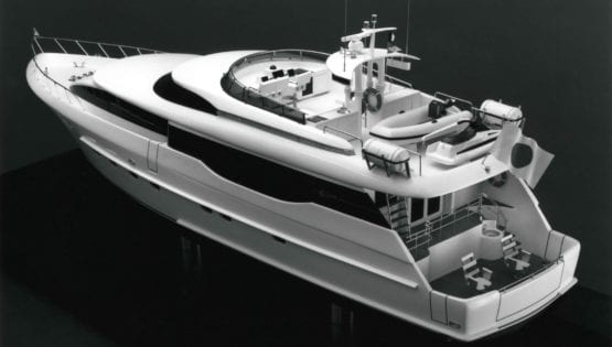 A full view from the stern of the engineering scale model of the Yamaha Yacht