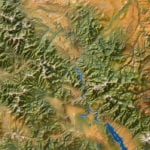 Detail view of California Trails topographic scale model