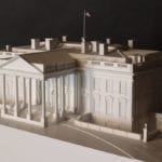 View from the southeast of the architectural scale model of the 1970s era White House for the Gerald Ford Presidential Museum