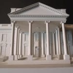 Detail view of the north portico of the architectural scale model of the 1970s era White House for the Gerald Ford Presidential Museum