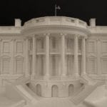 Detail view of the south portico of the architectural scale model of the 1970s era White House for the Gerald Ford Presidential Museum