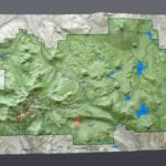 Plan view the Lassen Volcanic National Park topographic scale model demonstrating lighting features