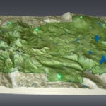 Full view the Lassen Volcanic National Park topographic scale model demonstrating lighting features
