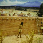 Detail of activity around the wall of the museum scale model of the Tusayan Pueblo