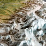 Detail view of the Denali National Park topographic scale model showing glacier and mountains