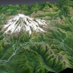 Topographic scale model of the Mount Rainier trails showing lighting details