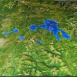 Yellowstone National Park topographic scale model showing lakes and lighting detail