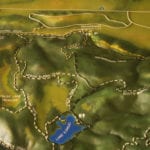 Close-up of the lake and trails of the tactile topographic scale model of Trione-Annadel State Park