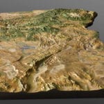 Three quarter view of Oregon State topographic scale model from the south