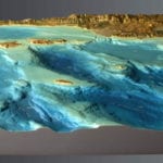 Three-quarter view of Channel Islands National Park topographic scale model