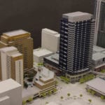 Detail view of an architectural scale model of the central Bellevue, Washington area