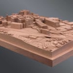 Full view of the basswood architectural massing model of the University of Virginia