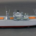 View of port side of Liberty Ship museum scale model showing the deck