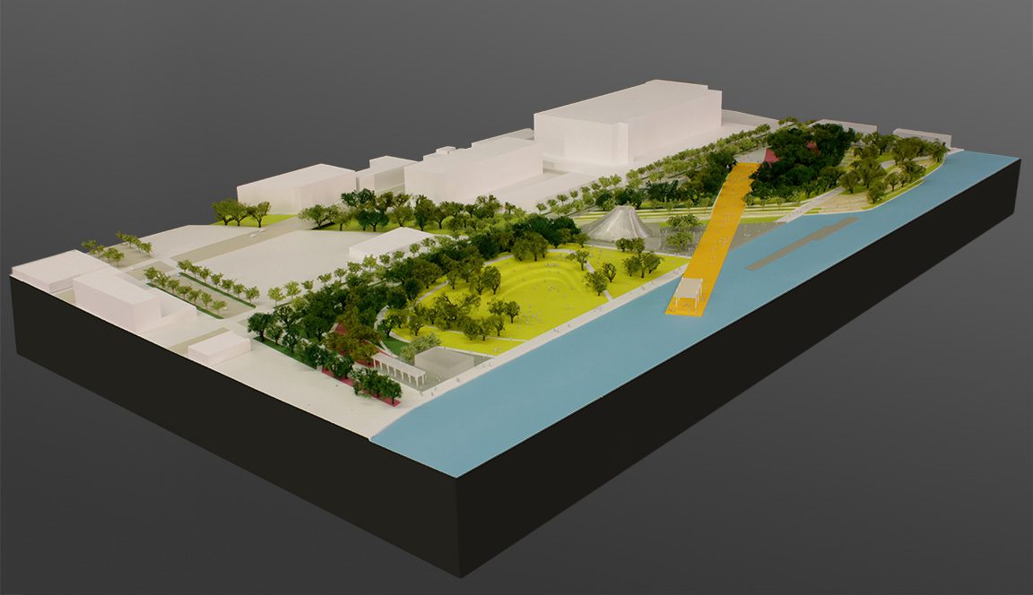 Overview shot of Detroit West Riverfront Park model.